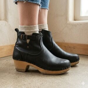 No. 6 Buckle Boots Womens 39 US 9 Black Leather Wood Clog Ankle Buckle Zip